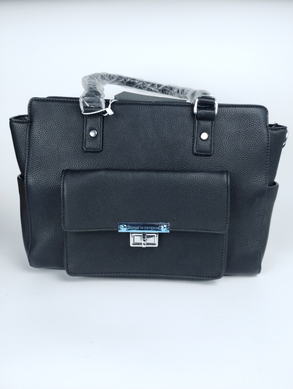 Damsel in Defense Black‎ Pebbled Vegan Leather Concealed Carry Satchel Handbag